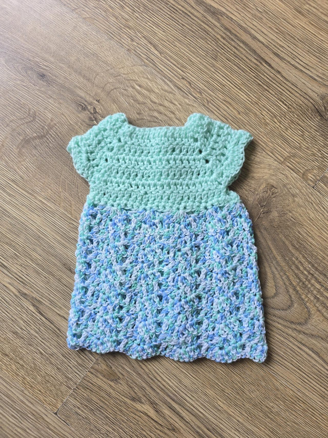 Crochet baby dress mint blue white prem-newborn doll