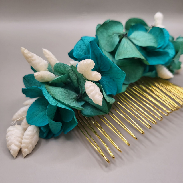 PEIGNE de Mariage en hortensia stabilisé bleu et blanc-accessoire de la mariée