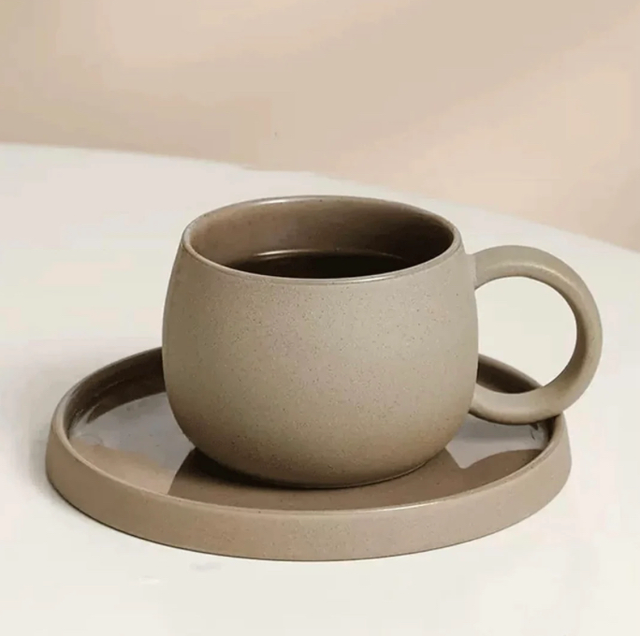 Handmade Ceramic Cup with Saucer/Plate 250ml - Grey 