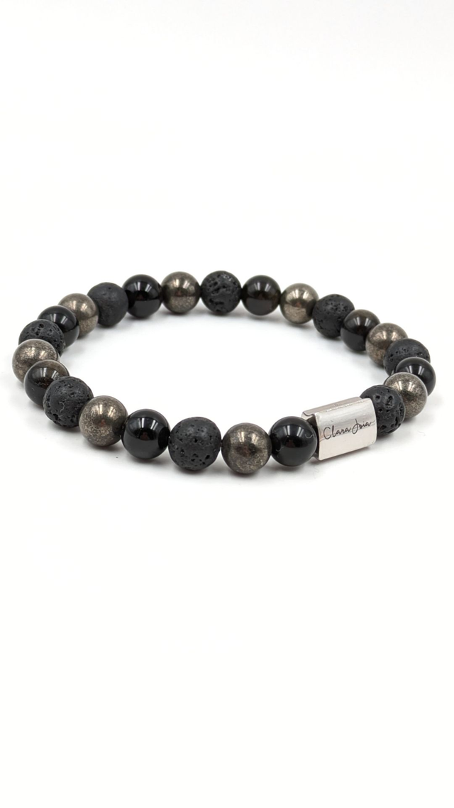 Bracelet Homme Clara Joia Obsidienne dorée Pyrite Pierre de Lave