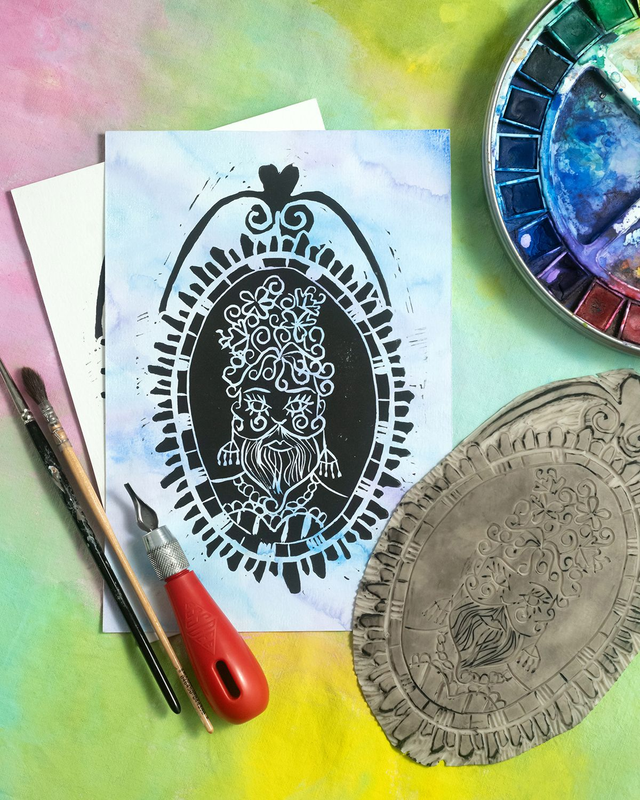 Linogravure "Médaillon Queer"