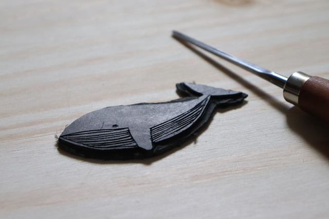 Linogravure A6 Baleine