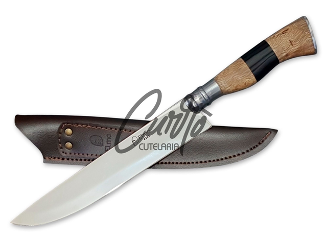 Faca Churrasco Elmo Inox Cabo Resina Tipo Madeira Chifre 9"