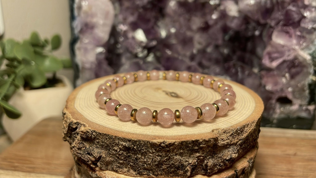 Bracelet QUARTZ FRAISE 6mm (Avec hématites)