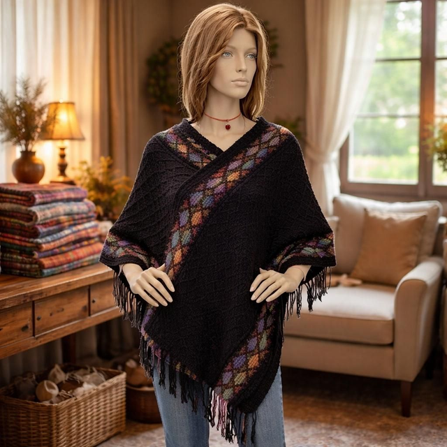 "Noir obscur" - Poncho 97 cm