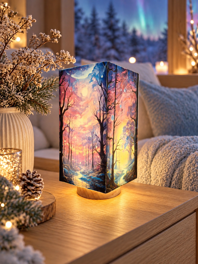 Lampe d'ambiance en cire 10x10x21cm- "Rêverie Boréale"
