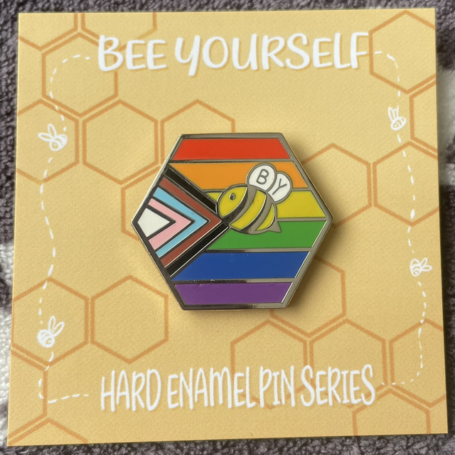 Progressive Pride Bee Yourself Pin.