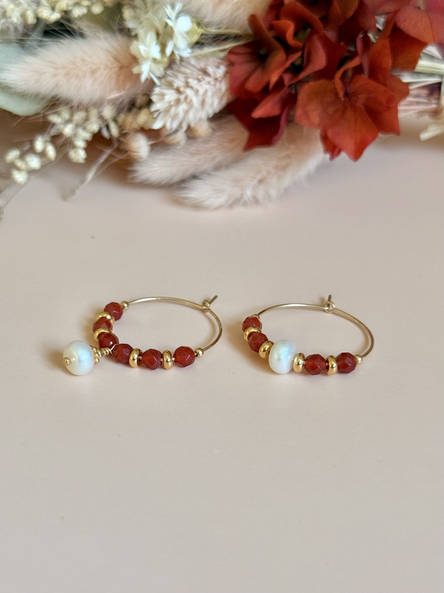 Créoles Cornaline, Perles Philippines, Collection "Envoûtante" 