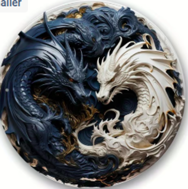 Wanddecoratie metalen bord Yin Yang Draken (20cm diameter)