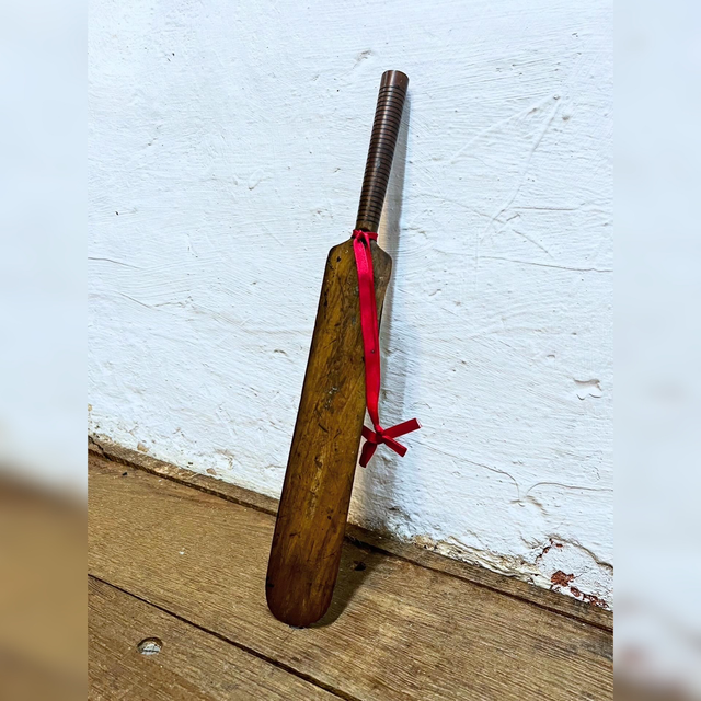 Victorian Miniature Cricket Bat Page Turner – Willow Wood with Twine Handle