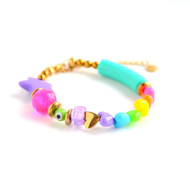 Bracelet 90's Flashy éco-responsable - PERLES vintage RECYCLÉES années 90 - Multicolore - Pièce Unique (1)