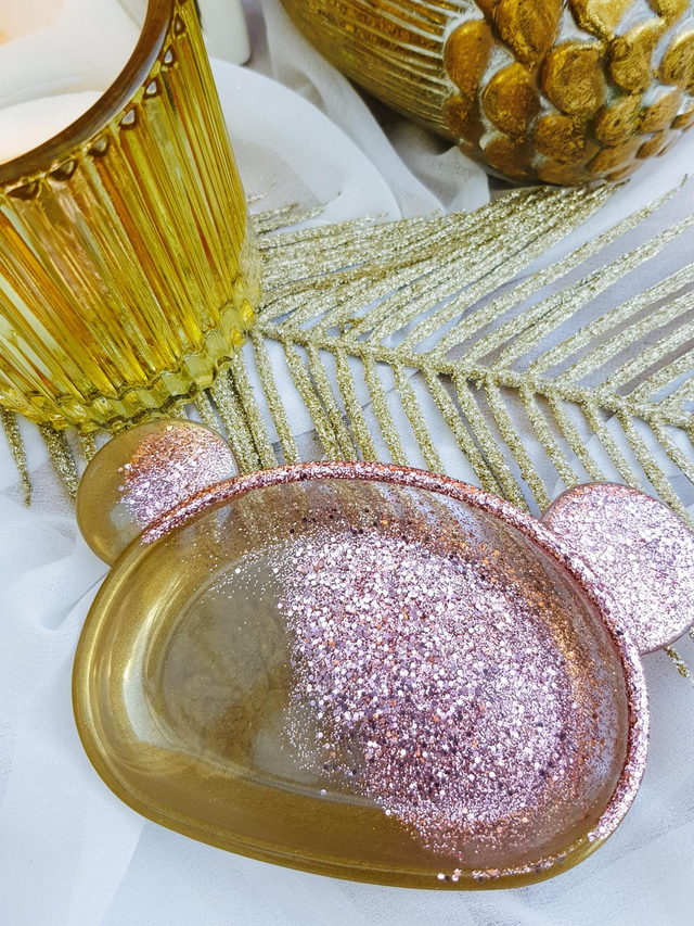 Trinket dish - Bear- Gold with dusty pink glitter