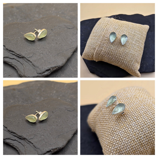 925 Studs Small Tear Brown / Amber Seaglass