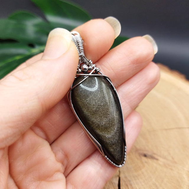 Pendentif Obsidienne Dorée
