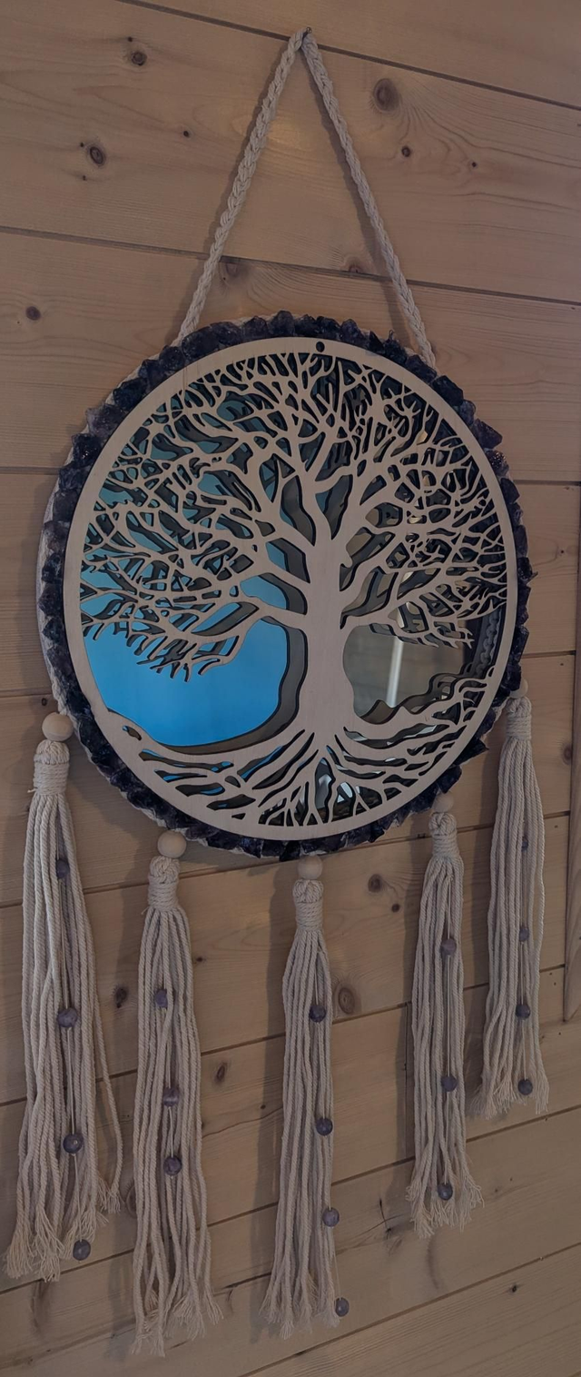 Miroir d'arbre de vie sur macramé 