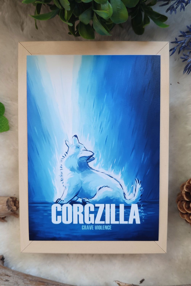 Carte Postale Corgi Godzilla