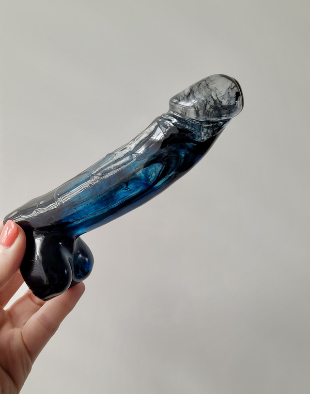Penis Ornament -Black &amp; Blue Swirl - Medium 14.5cm