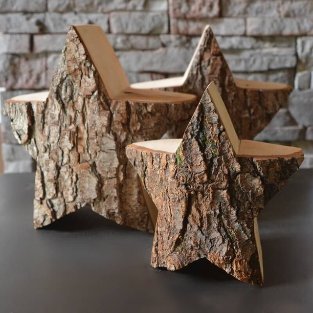 Rustikaler Stern aus Holz mit Borke – handgefertigte Weihnachtsdeko