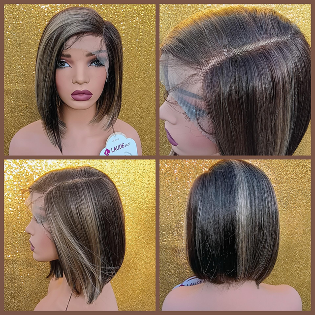 Side Part Lace Front Brown Black and Blonde Bob With Baby Hair