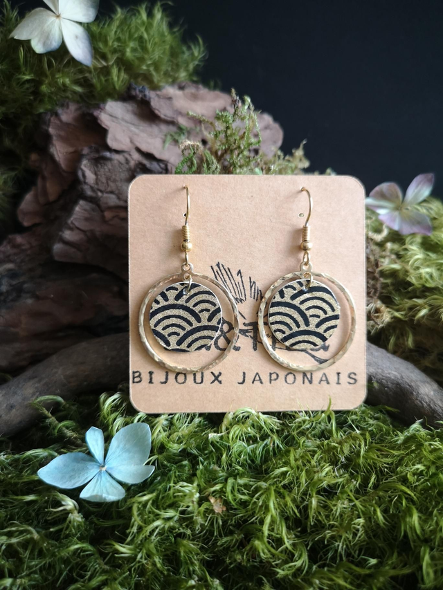 Boucles d'oreilles - crochets - papier washi - vague - cercles - La&Titia 