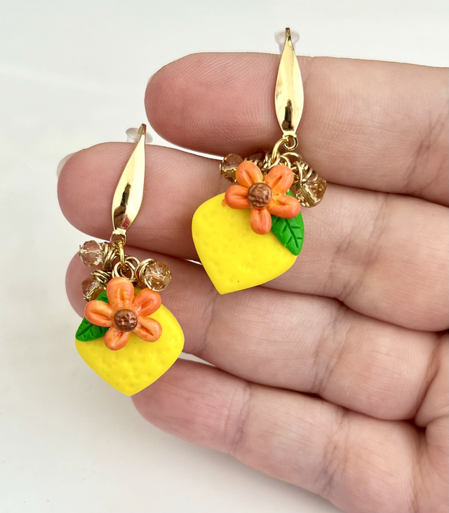 Orecchini siciliani pendenti con Limoni e fiori arancioni 