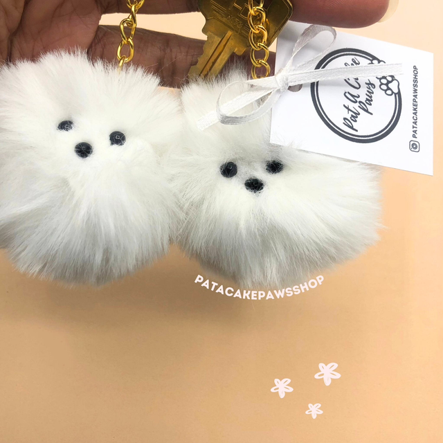 White Pom Keychain