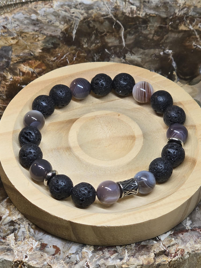 Bracelet Pierre de lave et Agate du Botswana en 1cm