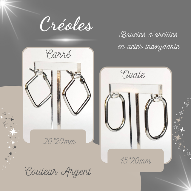Créoles en acier inoxydable - Carré ou Ovale