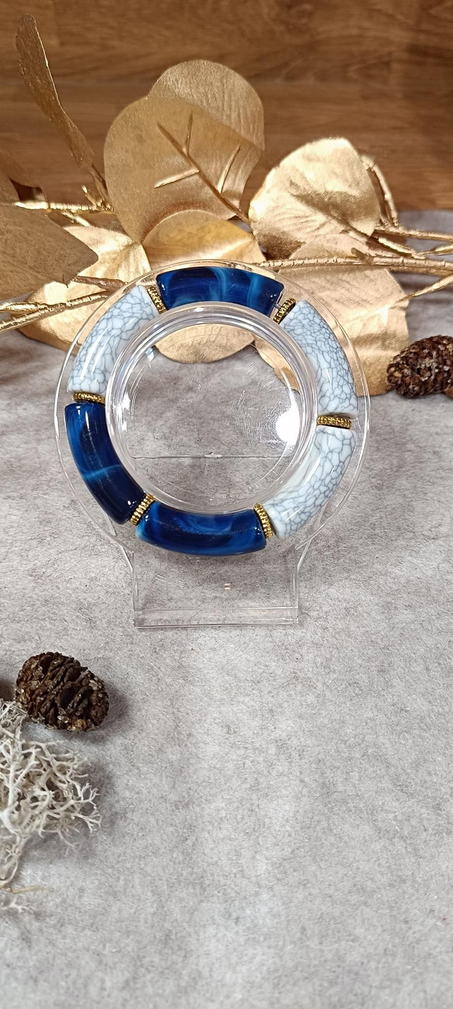 Bracelet perles bleues et blanc marbré 