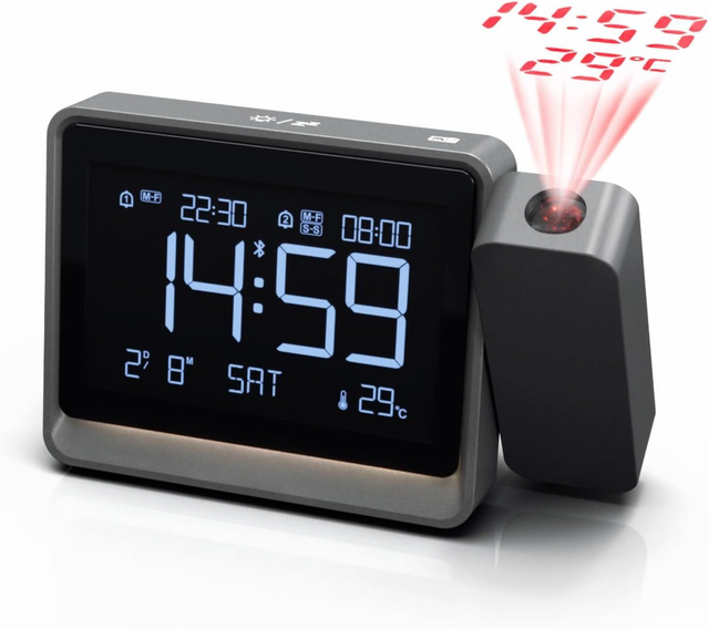 Horloge de Projection Numérique 180° – Double Alarme, Température, Bluetooth &amp; Fonction Snooze