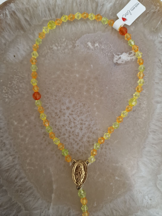 Petit Chapelet Voiture Sac Acier Doré Perles Jaune Orange