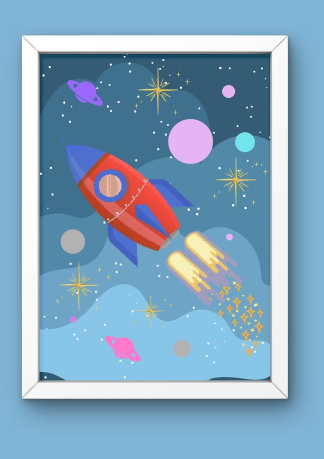 Space Rocket Art Print unframed 
