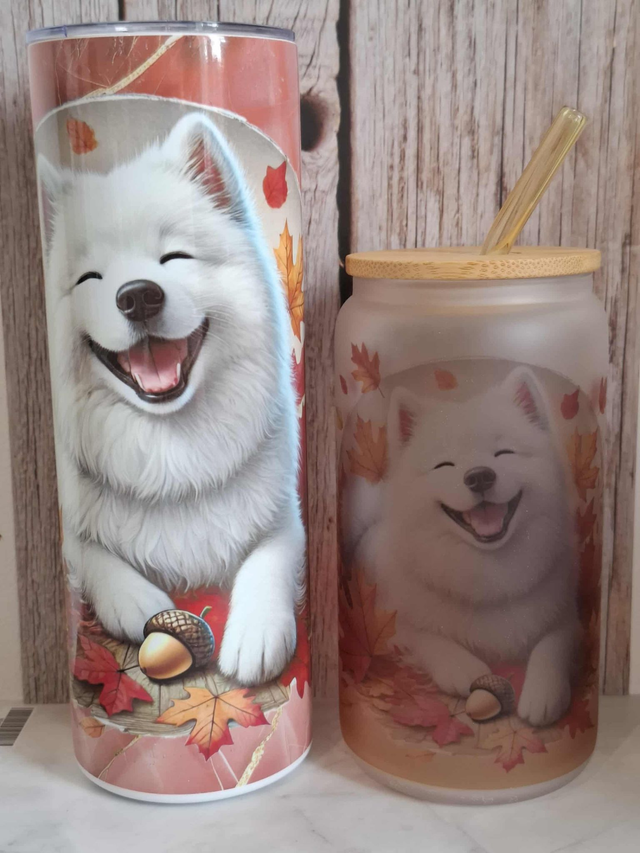 Gourde Canette Samoyède fond marbré