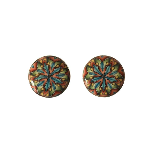 Boutons de manchette ronds mandala bleu vert
