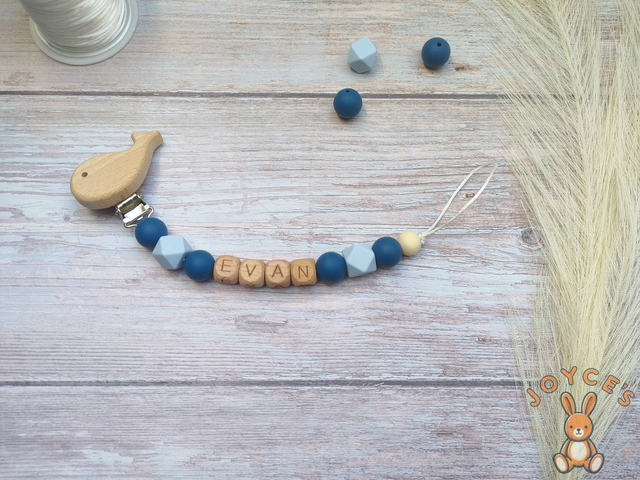 Attache tétine personnalisé pêche et terracotta - Modèle Evan - prénom 6 lettres max