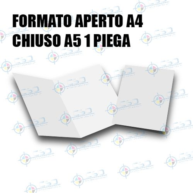 Pieghevoli (aperto A4, chiuso A5, piega semplice) pronti in 8 giorni: stampa quadricromia fronte e retro carta patinata da 170 gr. (prezzo con IVA)