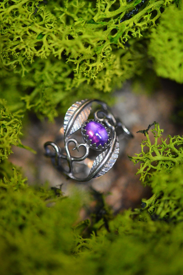 Bague Elfique - Améthyste T51 à 57, feuilles simples