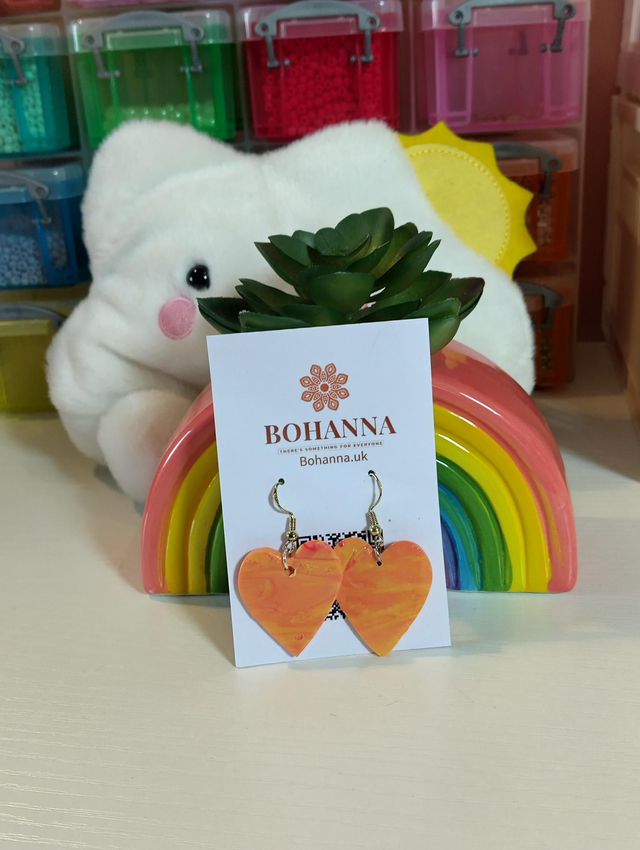 Handmade polymer clay earrings - orange or orange and pink