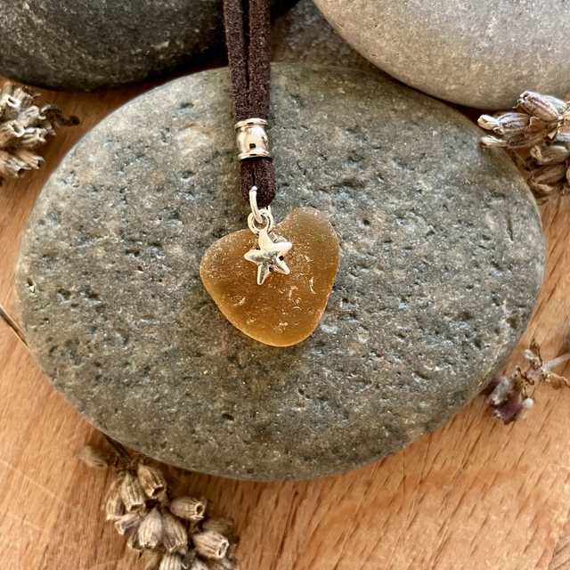 Cornish Sea Glass &amp; Silver Star Pendant