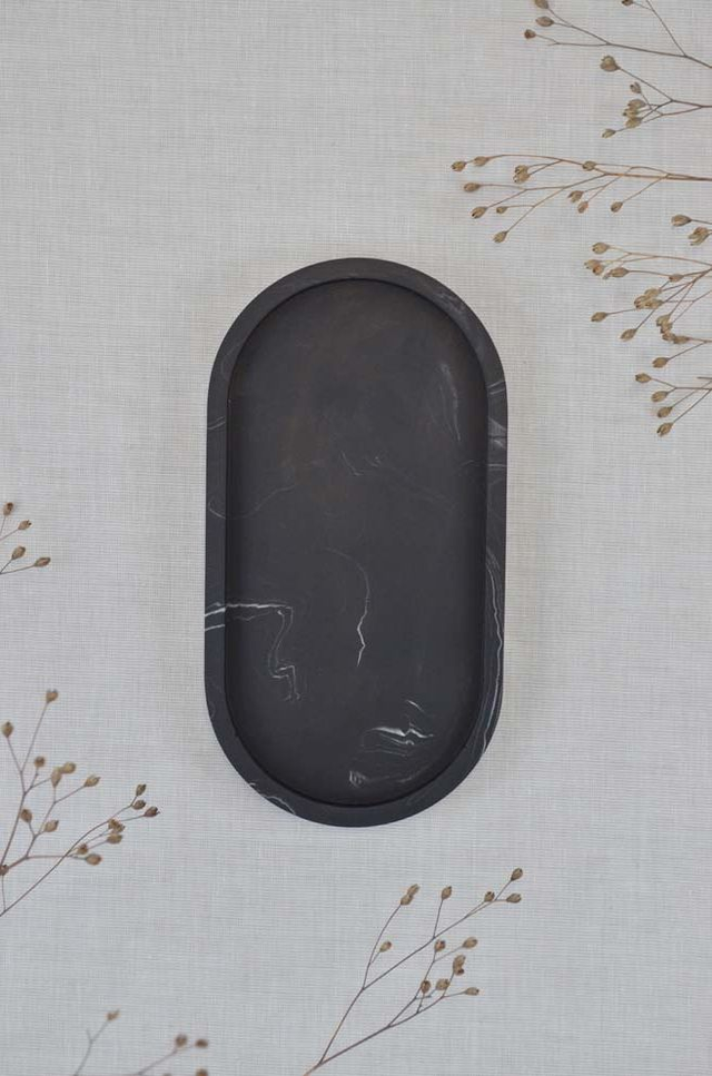 Plateau ovale : Noir marbré