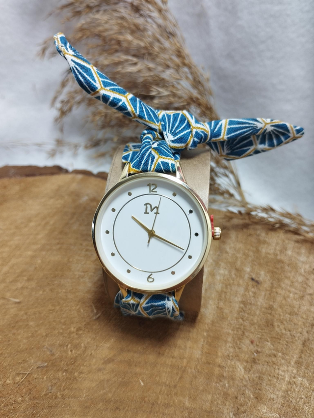 Montre avec bracelet en tissu - Eventail bleu