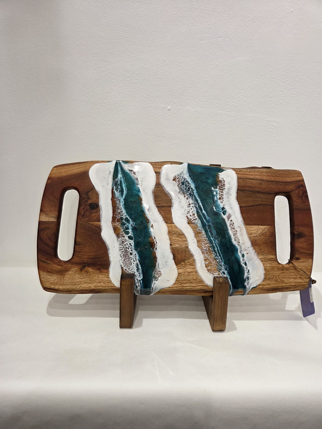 Large Twin Handle Wooden Resin Seascape Serving Board - AK-018