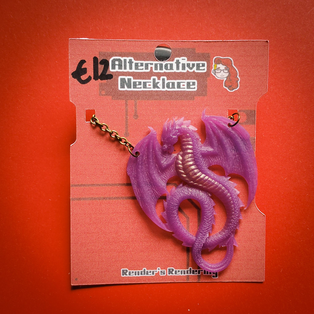 Purple and Copper Dragon On Gold Chain - Alternative - Necklace  [NL-ALT- DRG-GCH-PPUC]
