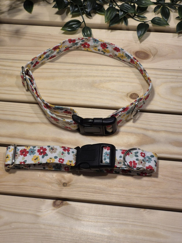 White Primrose Fabric Collar | 4Sizes | 2 Buckle Types