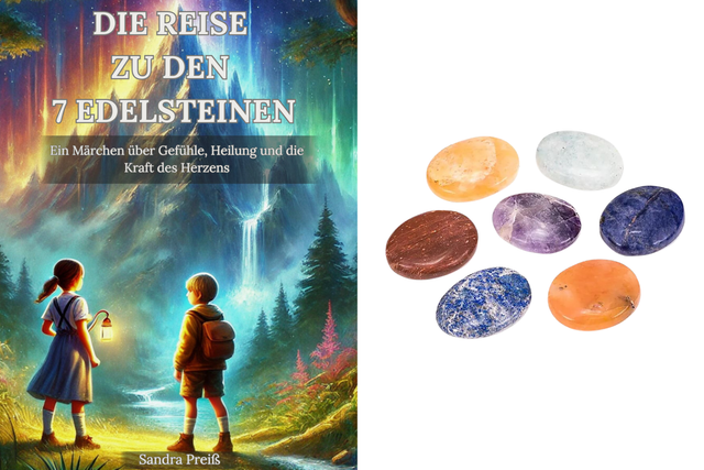 Set Buch " Die Reise zu den 7 Edelsteinen" inkl. Chakrasteine Set oval