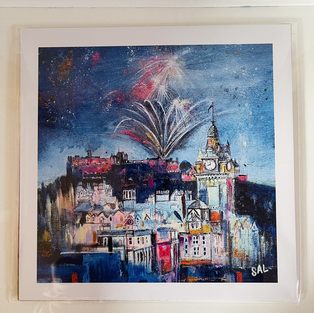 Print- Edinburgh-Fireworks from the Castle