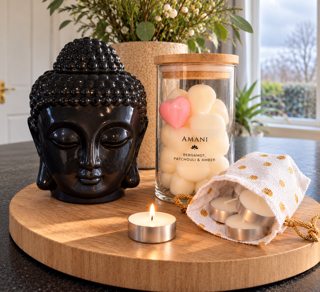Black Buddha Wax Melt Burner Gift Set