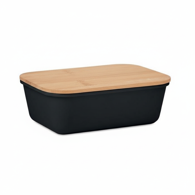 Stylische Lunchbox mit Bambusdeckel schwarz– ideal für Arbeit, Schule oder Picknick!