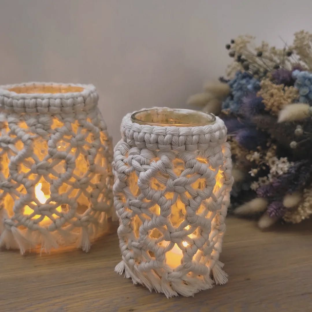 Grand photophore / vase en macramé