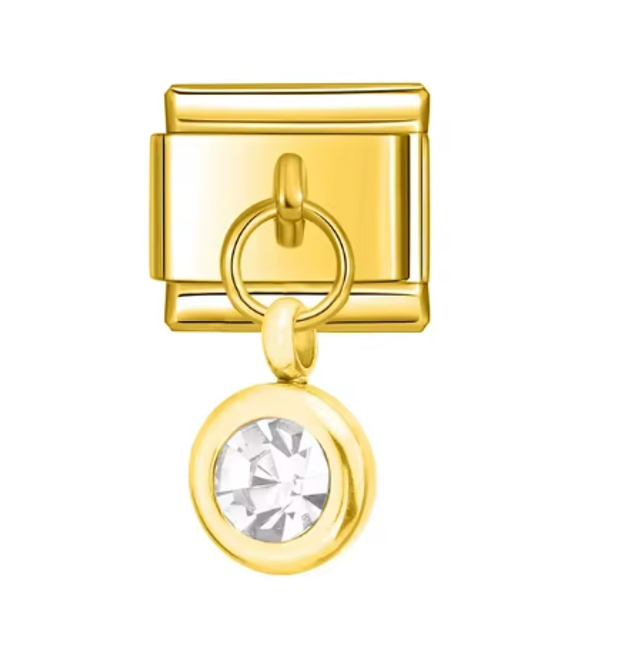 Charm gema Blanca Colgante Dorado